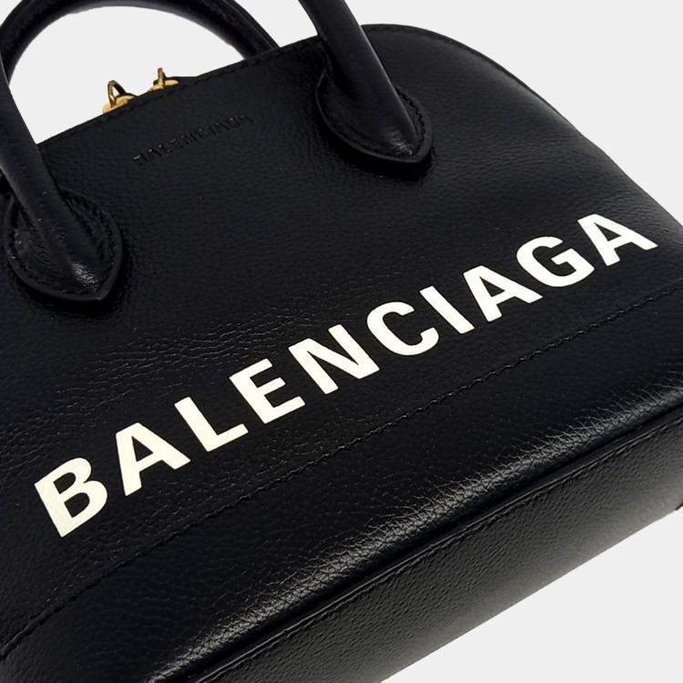 Pre Owned Balenciaga Black Leather Bill Top Handle Bag XXS