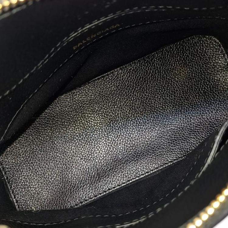 Pre Owned Balenciaga Black Leather Bill Top Handle Bag XXS