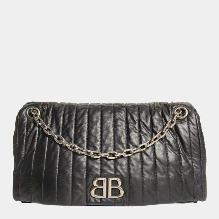 Pre Owned Balenciaga Black Leather Monaco Large Chain Bag