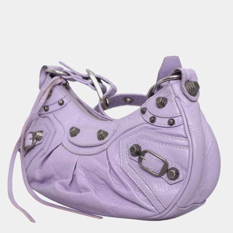 Pre Owned  Balenciaga Purple Lambskin Leather Agneau Arena Le Cagole Shoulder Bag