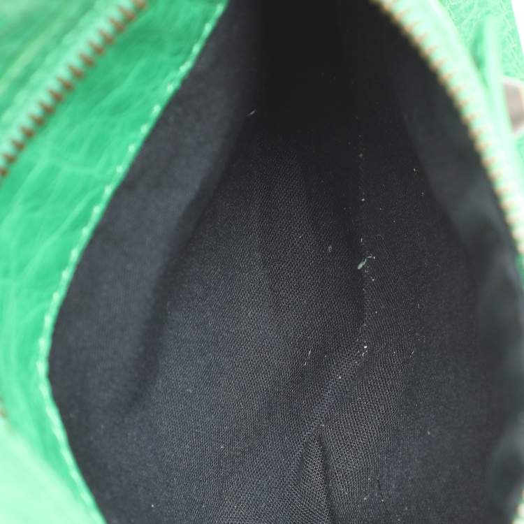 Pre Owned Balenciaga Green Leather Flat Clutch