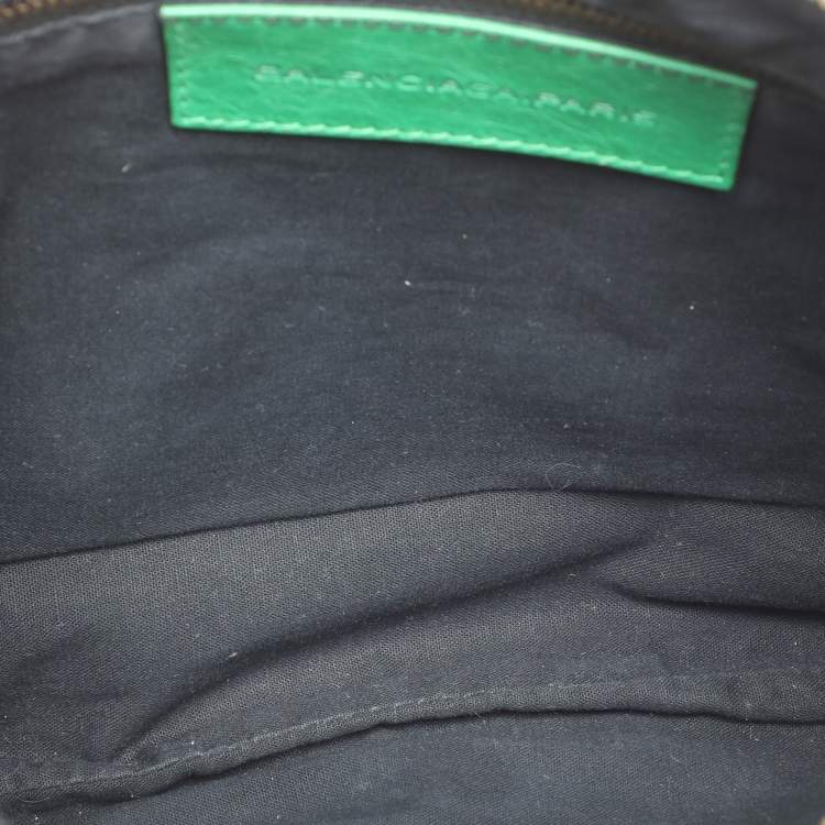 Pre Owned Balenciaga Green Leather Flat Clutch