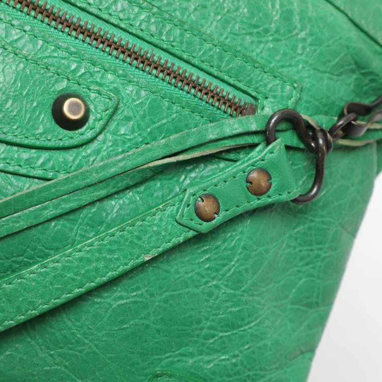 Pre Owned Balenciaga Green Leather Flat Clutch
