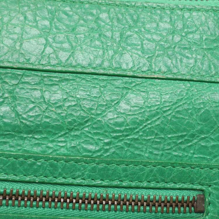 Pre Owned Balenciaga Green Leather Flat Clutch
