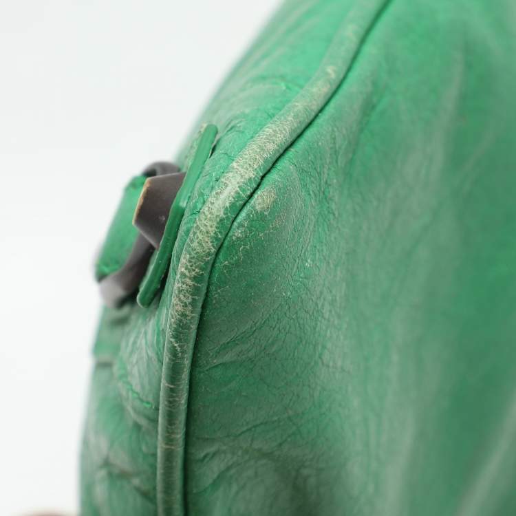 Pre Owned Balenciaga Green Leather Flat Clutch