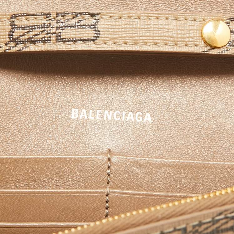 Pre Owned Balenciaga Tan BB Monogram Coated Canvas Hourglass Wallet on Chain