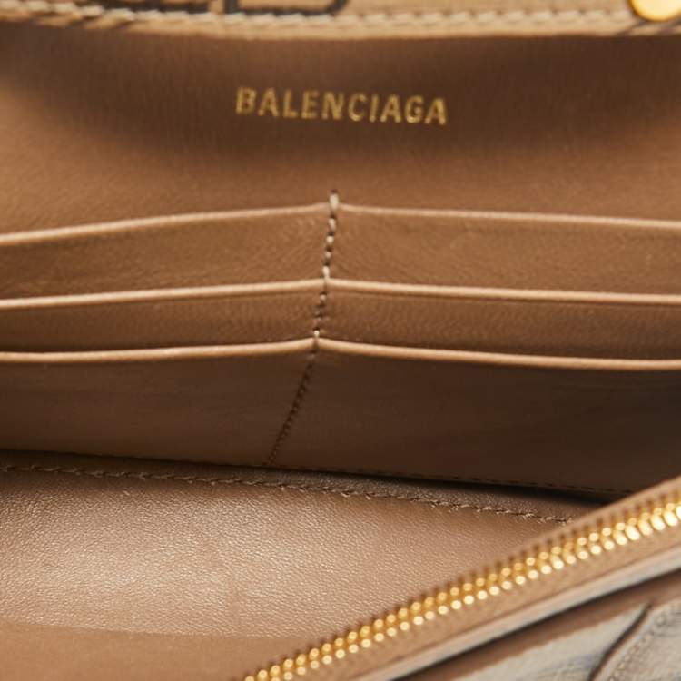 Pre Owned Balenciaga Tan BB Monogram Coated Canvas Hourglass Wallet on Chain