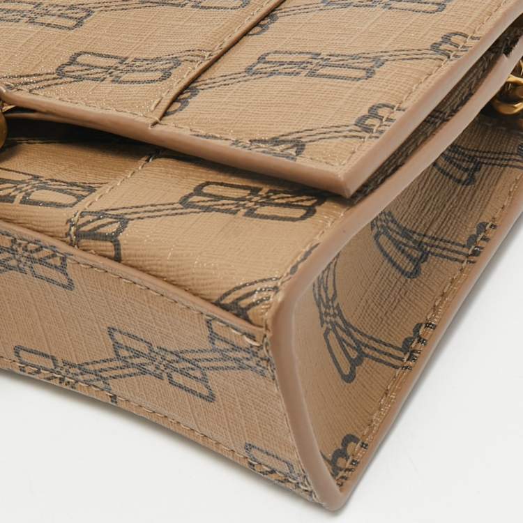 Pre Owned Balenciaga Tan BB Monogram Coated Canvas Hourglass Wallet on Chain