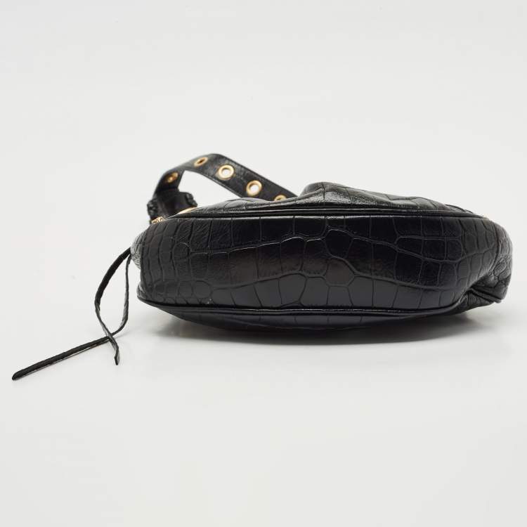 Pre Owned Balenciaga Black Croc Embossed Leather XS Le Cagole Shoulder Bag