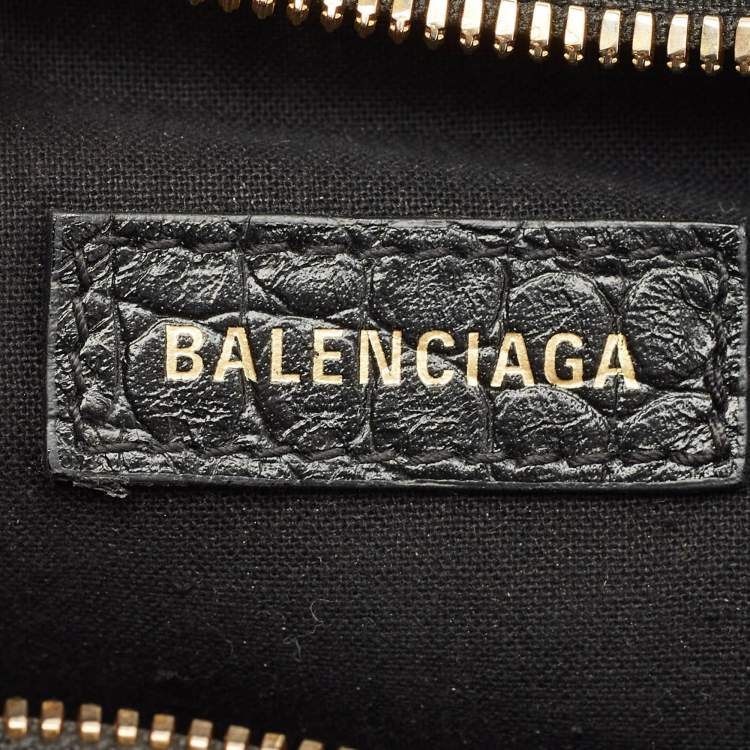 Pre Owned Balenciaga Black Croc Embossed Leather XS Le Cagole Shoulder Bag