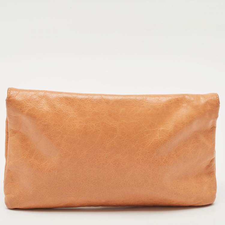 Pre Owned Balenciaga Peach Leather SH Classic Envelope Clutch