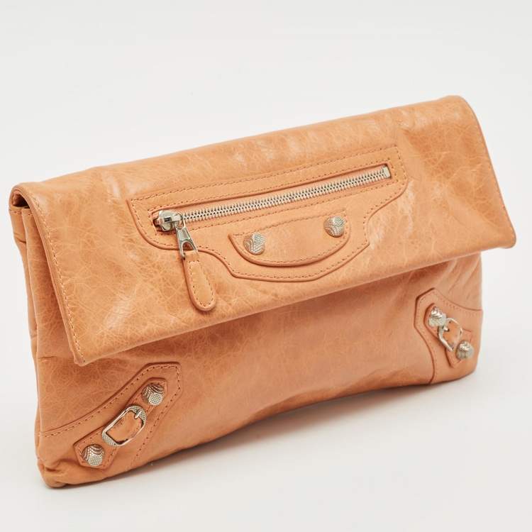 Pre Owned Balenciaga Peach Leather SH Classic Envelope Clutch