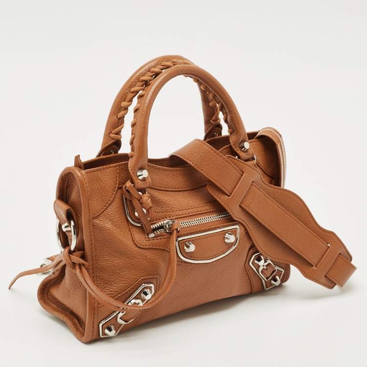 Pre Owned Balenciaga Brown Leather Mini Classic Metallic Edge City Bag