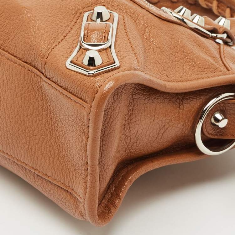 Pre Owned Balenciaga Brown Leather Mini Classic Metallic Edge City Bag