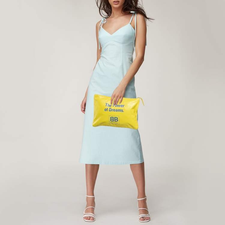Pre Owned Balenciaga Yellow Leather The Power Of Dreams Pouch