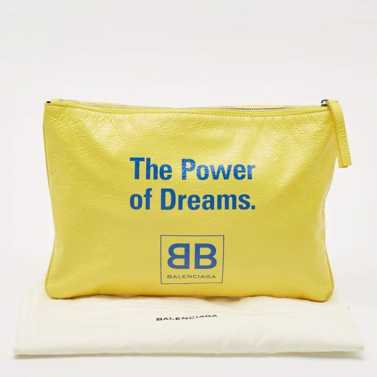 Pre Owned Balenciaga Yellow Leather The Power Of Dreams Pouch