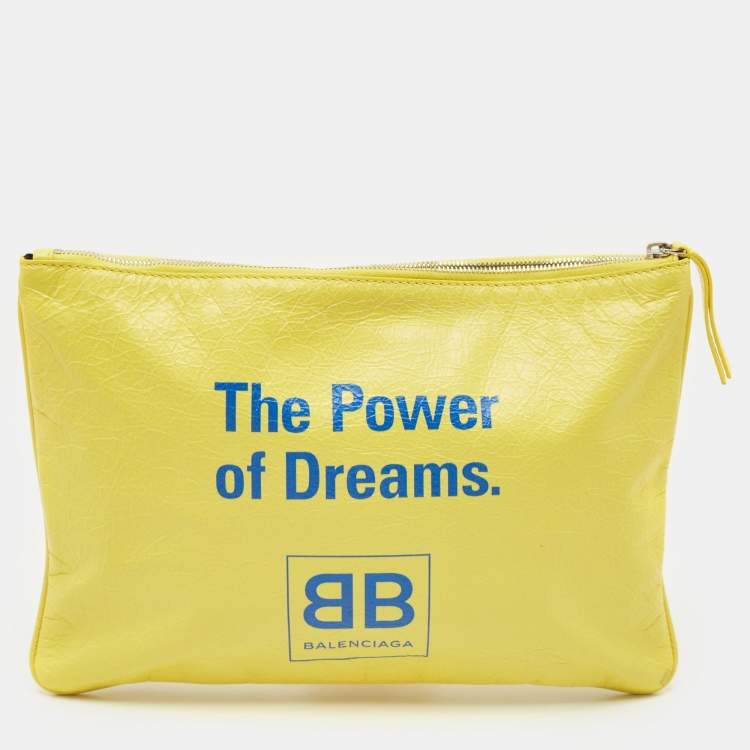 Pre Owned Balenciaga Yellow Leather The Power Of Dreams Pouch