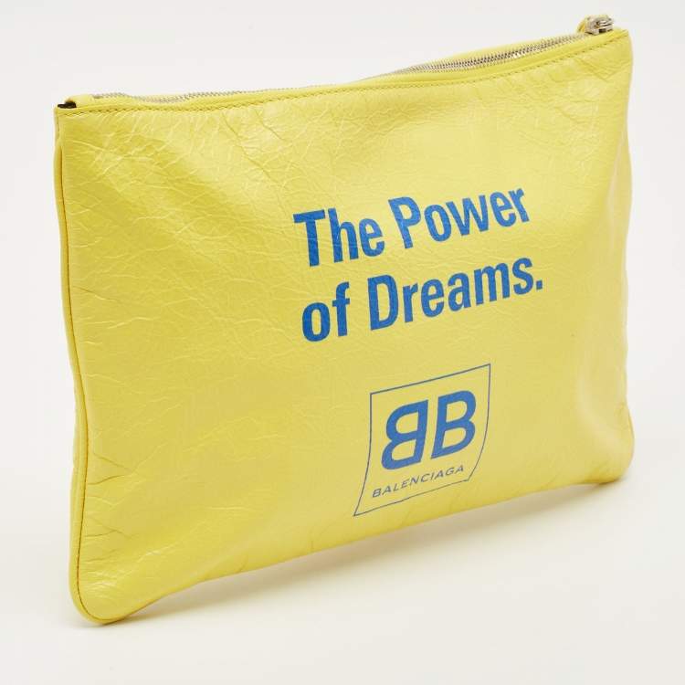 Pre Owned Balenciaga Yellow Leather The Power Of Dreams Pouch