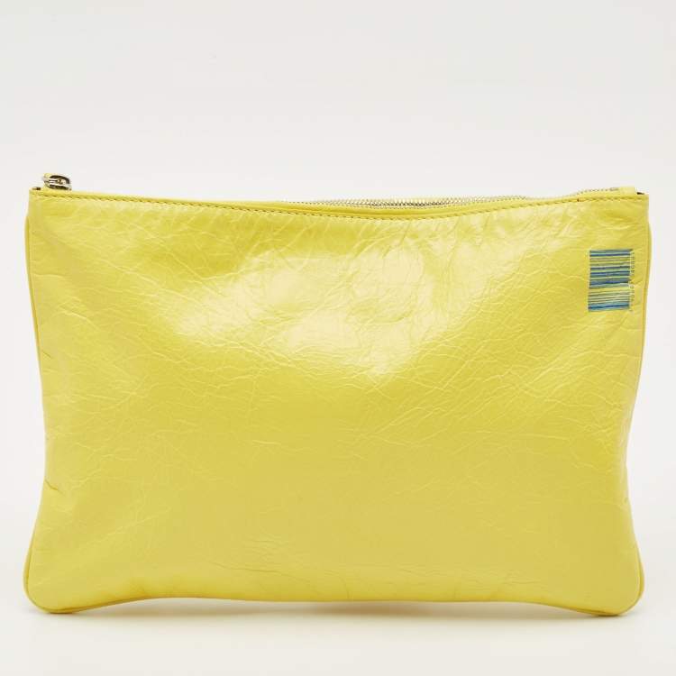 Pre Owned Balenciaga Yellow Leather The Power Of Dreams Pouch