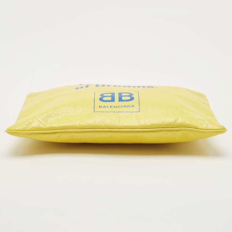 Pre Owned Balenciaga Yellow Leather The Power Of Dreams Pouch