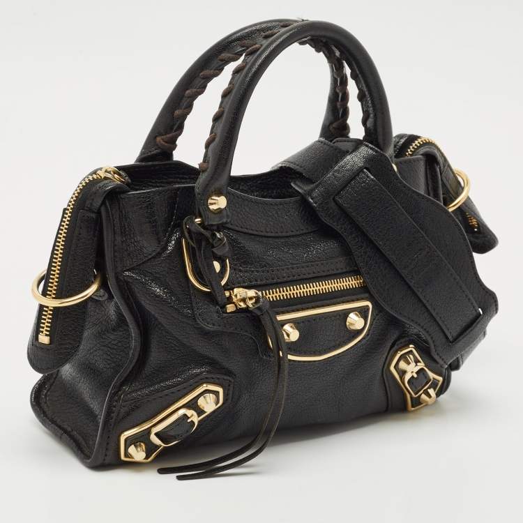 Pre Owned Balenciaga Black Leather Mini Metallic Edge Classic City Bag