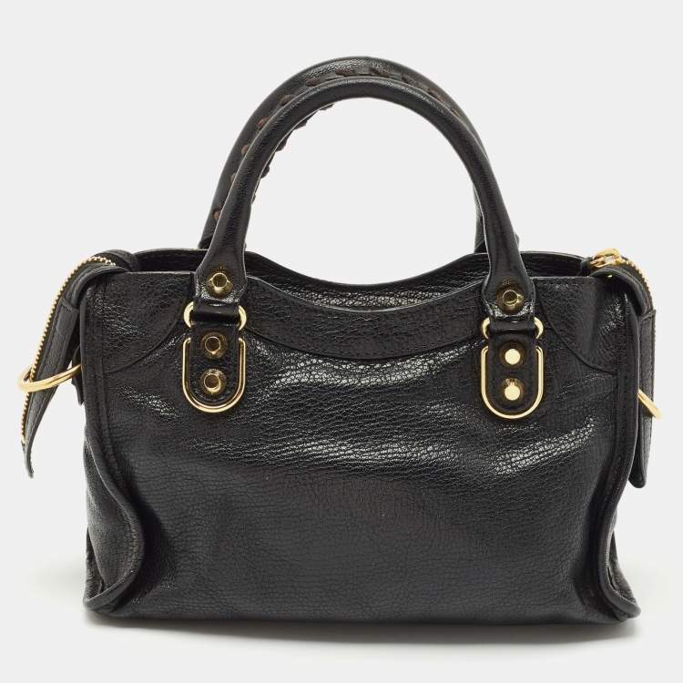 Pre Owned Balenciaga Black Leather Mini Metallic Edge Classic City Bag