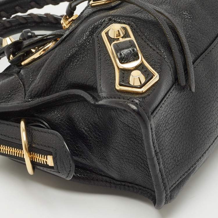 Pre Owned Balenciaga Black Leather Mini Metallic Edge Classic City Bag