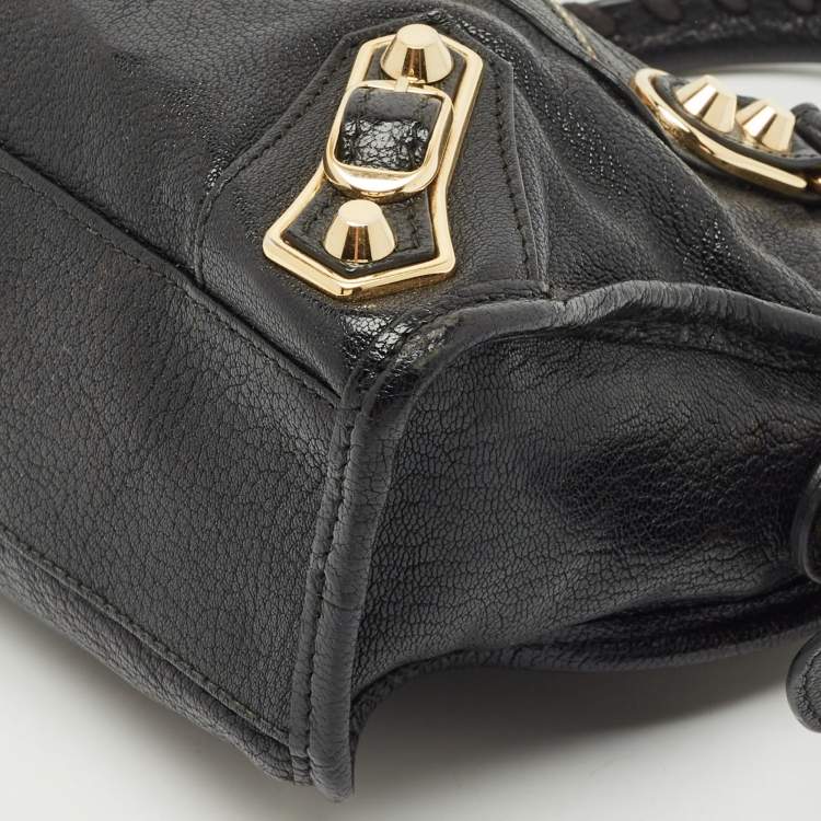 Pre Owned Balenciaga Black Leather Mini Metallic Edge Classic City Bag