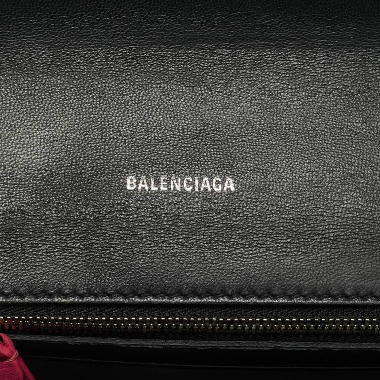 Pre Owned Balenciaga Pink Leather Logo Everyday Flap Shoulder Bag