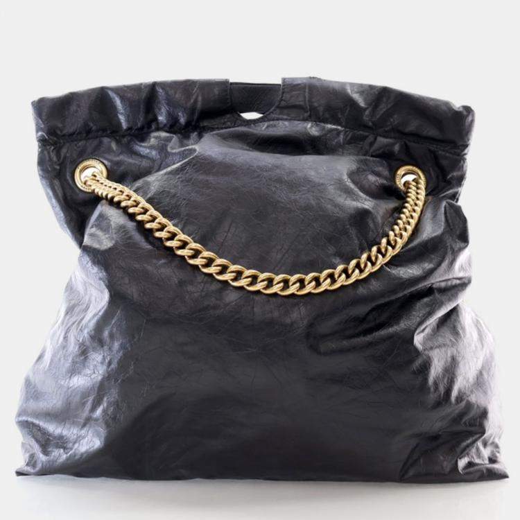 Pre Owned Balenciaga Crush Medium Black Calfskin Tote Bag