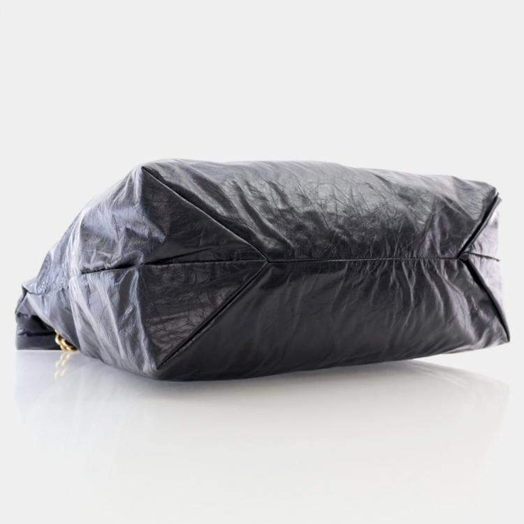 Pre Owned Balenciaga Crush Medium Black Calfskin Tote Bag