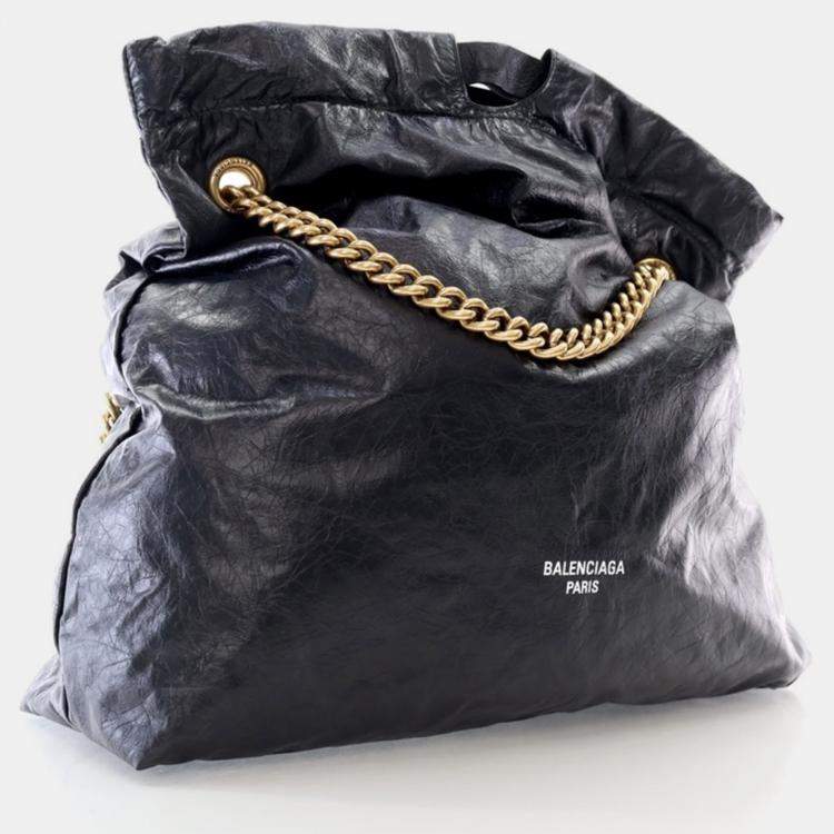 Pre Owned Balenciaga Crush Medium Black Calfskin Tote Bag