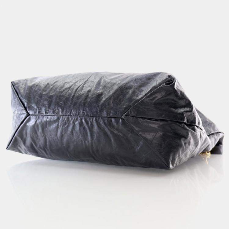 Pre Owned Balenciaga Crush Medium Black Calfskin Tote Bag
