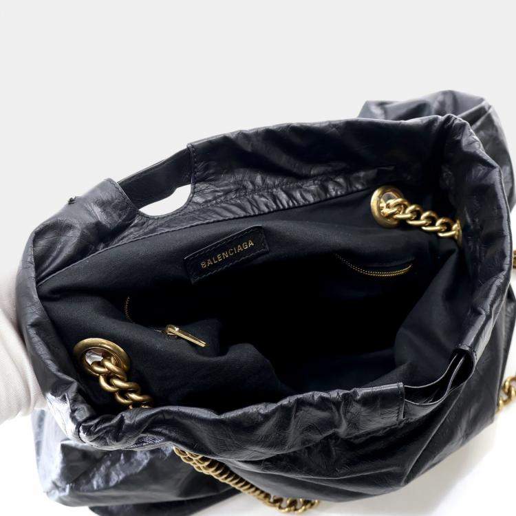 Pre Owned Balenciaga Crush Medium Black Calfskin Tote Bag