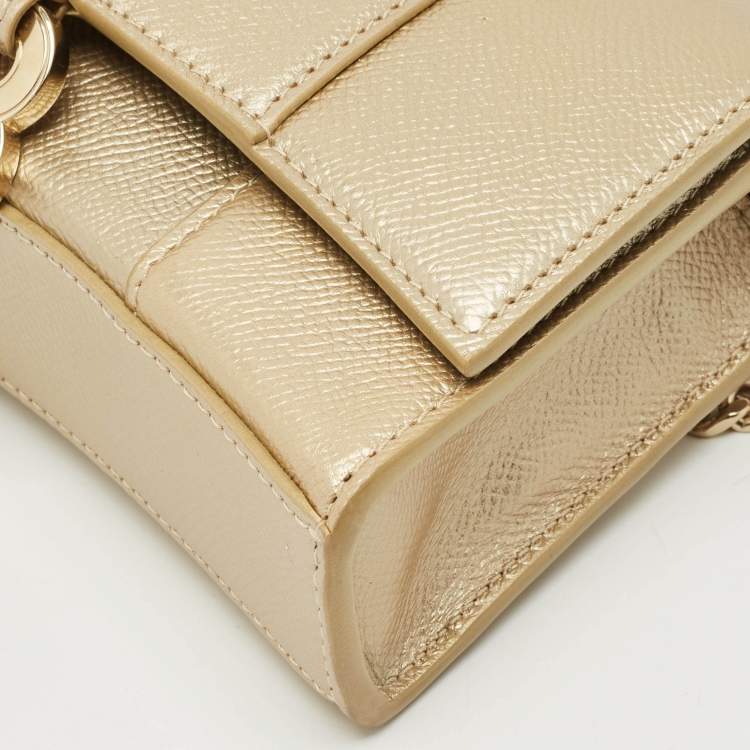 Pre Owned Balenciaga Gold Leather Hourglass Wallet on Chain