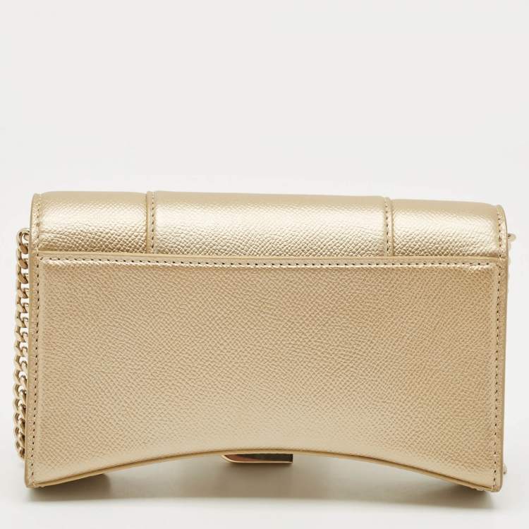 Pre Owned Balenciaga Gold Leather Hourglass Wallet on Chain