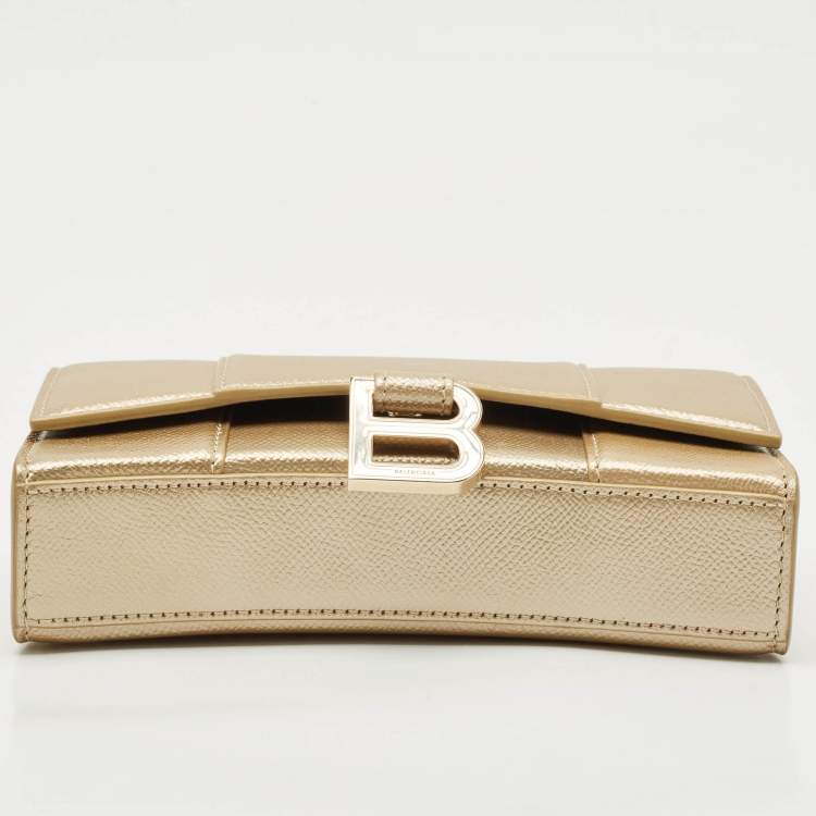 Pre Owned Balenciaga Gold Leather Hourglass Wallet on Chain