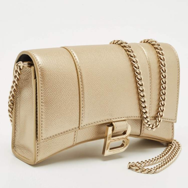 Pre Owned Balenciaga Gold Leather Hourglass Wallet on Chain