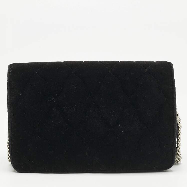 Pre Owned Balenciaga Black Quilted Velvet BB Crystals Wallet On Chain