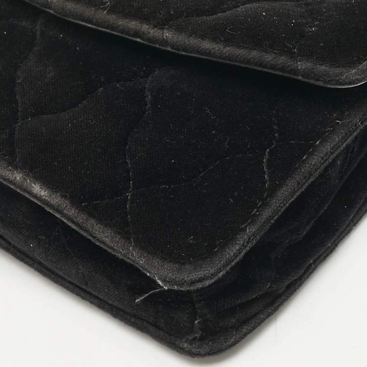 Pre Owned Balenciaga Black Quilted Velvet BB Crystals Wallet On Chain