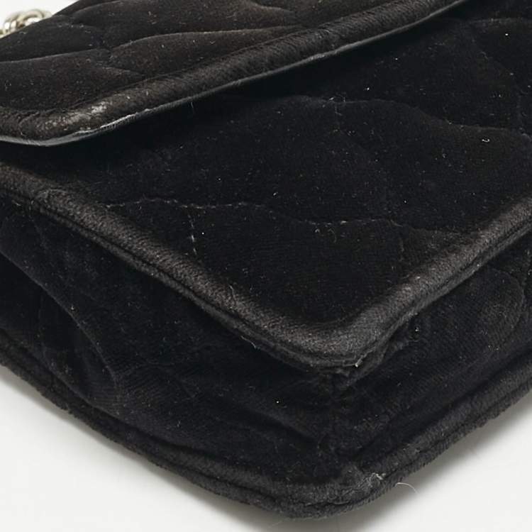 Pre Owned Balenciaga Black Quilted Velvet BB Crystals Wallet On Chain