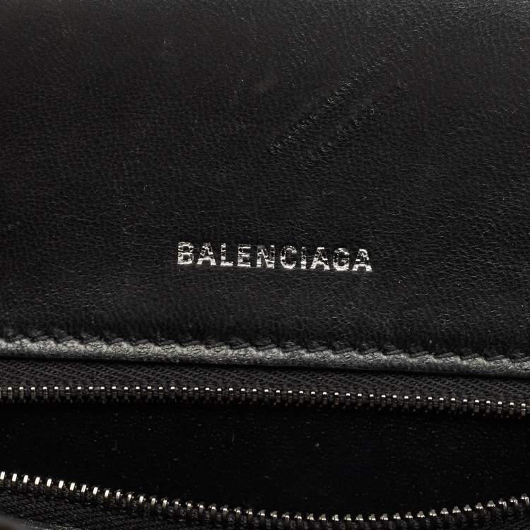 Pre Owned Balenciaga Black Croc Embossed Leather Small Hourglass Top Handle Bag