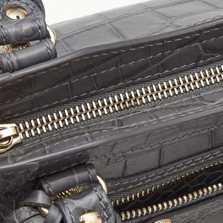 Pre Owned Balenciaga Grey Croc Embossed Leather Mini Classic City Bag