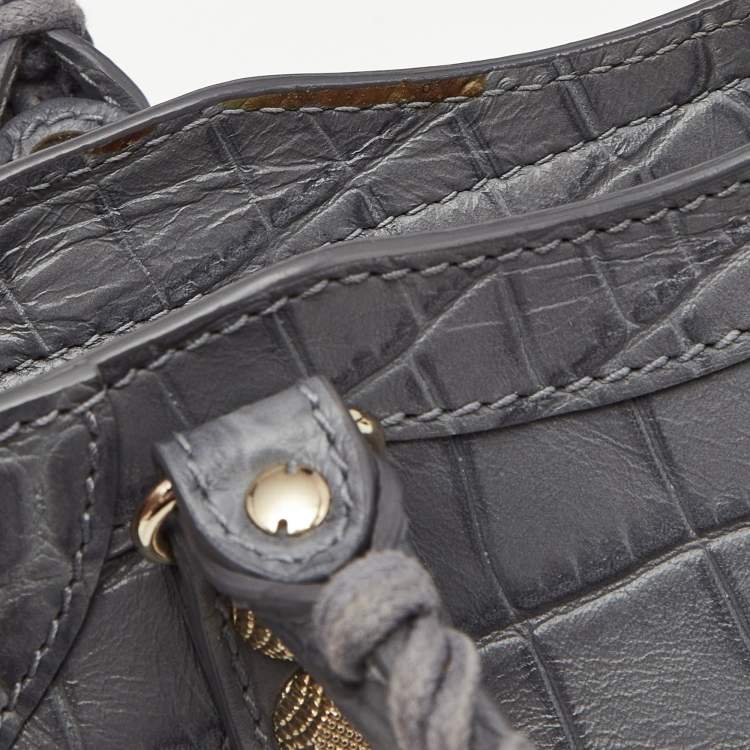 Pre Owned Balenciaga Grey Croc Embossed Leather Mini Classic City Bag