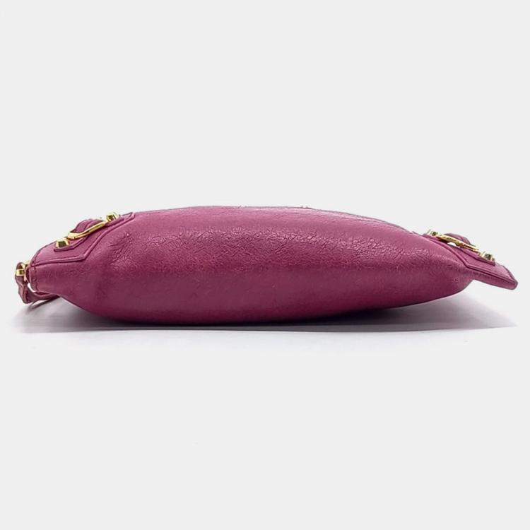 Pre Owned Balenciaga Pink Leather Motor Clutch