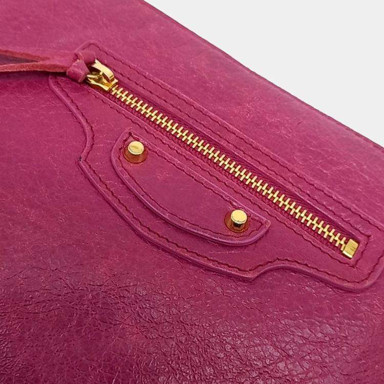 Pre Owned Balenciaga Pink Leather Motor Clutch