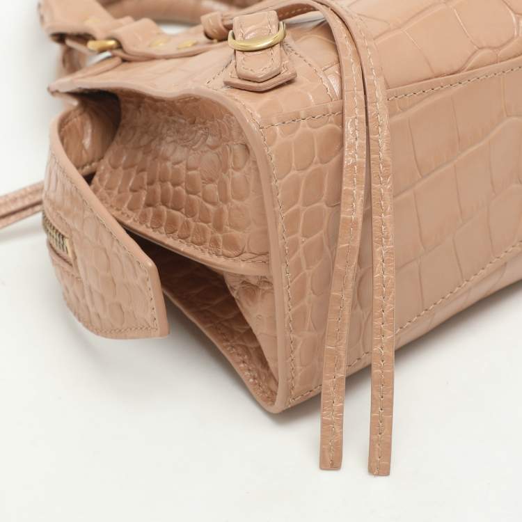 Pre Owned Balenciaga Beige Croc Embossed Leather Mini Neo Classic City Satchel