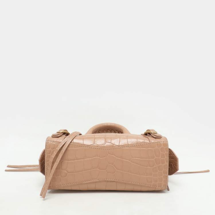 Pre Owned Balenciaga Beige Croc Embossed Leather Mini Neo Classic City Satchel