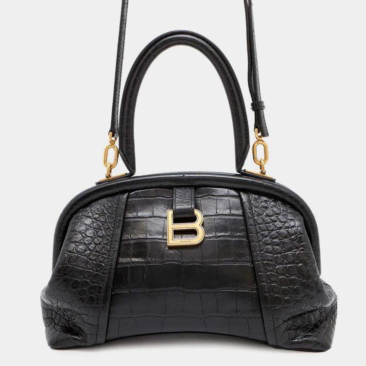 Pre Owned Balenciaga Frame Black Embossed Leather Shoulder Bag