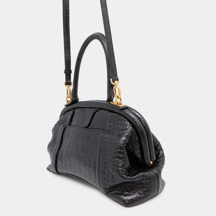 Pre Owned Balenciaga Frame Black Embossed Leather Shoulder Bag